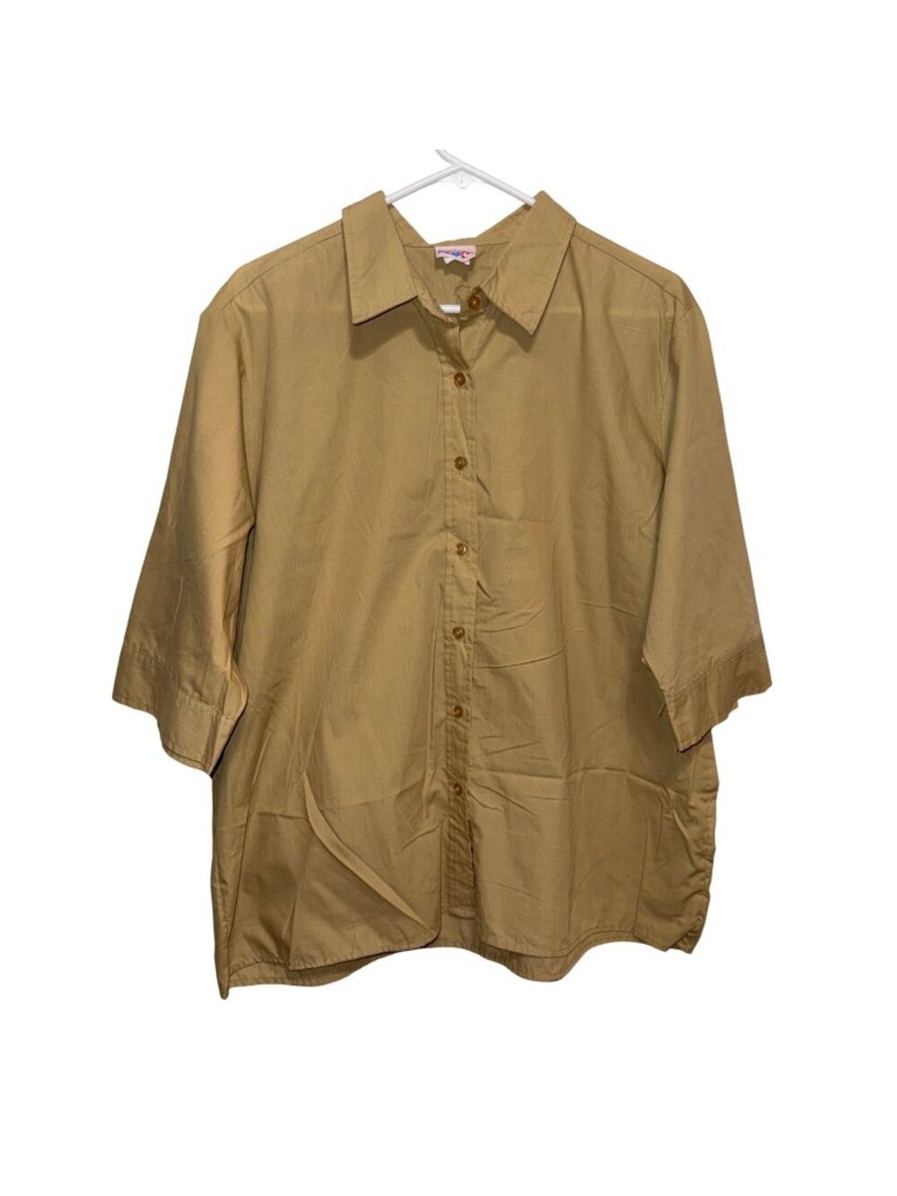 American Sweetheart Womens Tan Button-Up Shirt Collared 3/4 Sleeves Size XL